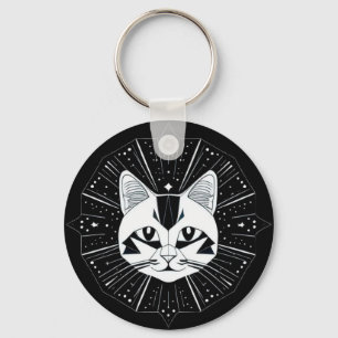 Porte-clés Conception de chat géométrique entourée d'étoiles 