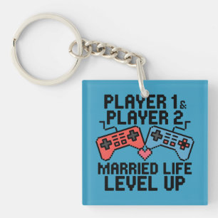 Porte-clés Conception de couple de jeu Pixel Level Up