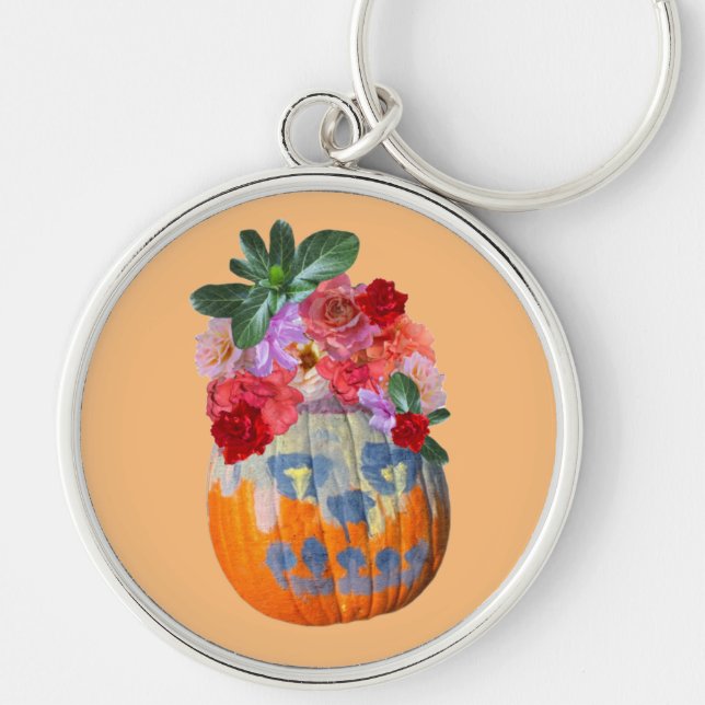 Porte-clés Conception de découpe de Citrouille floral (Devant)