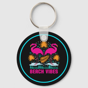 Porte-clés Conception de flamants roses de vibes de plage