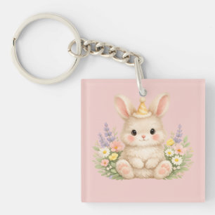 Porte-clés Conception de fleur sauvage de lapin duveteux pour