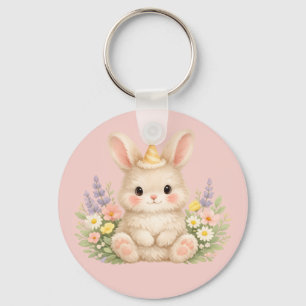 Porte-clés Conception de fleur sauvage de lapin duveteux pour
