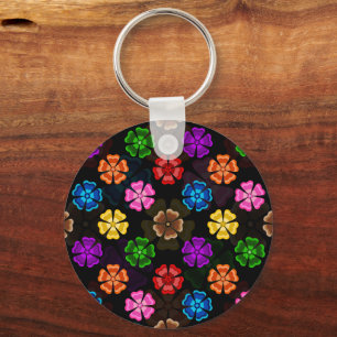 Porte-clés Conception de fleurs arc-en-ciel rétro colorées No