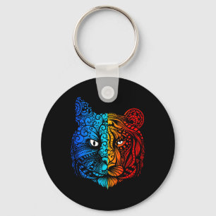 Porte-clés Conception de mandala de visage de chat contre tig