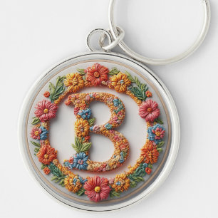 Porte-clés Conception de monogramme à lettre B florale