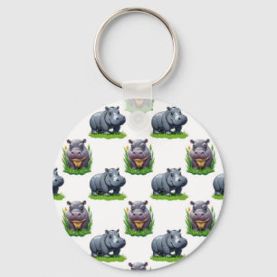 Porte-clés Conception de motif d'animal hippopotame Moo Deng