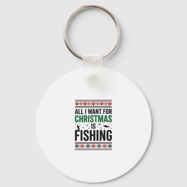 Porte-clés Conception de pull moche de pêche à Noël (Recto)