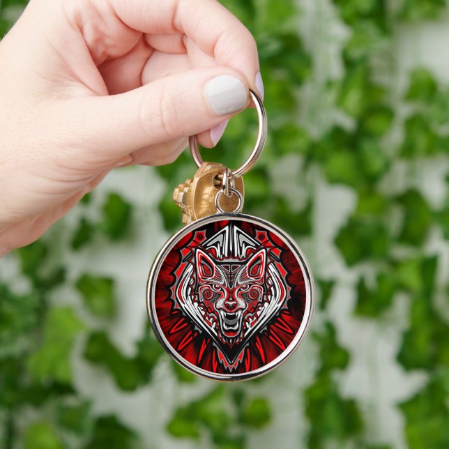 Porte-clés Conception de totem tribal Haida de loup (Main)