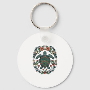 Porte-clés Conception de vecteur floral de tortue de mer vint