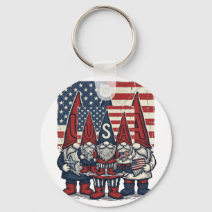 Porte-clés Conception de vecteur vintage de trio de gnome USA