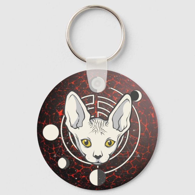 Porte-clés Conception de visage de chat spatial cool (Recto)