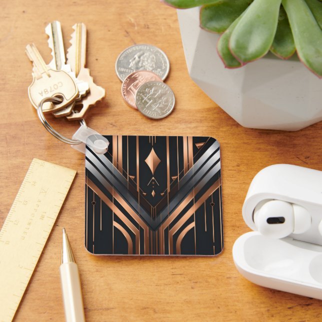 Porte-clés Conception géométrique Art Déco cuivre et argent (Bureau)