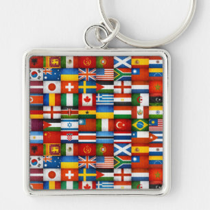 Porte-clés Conception grunge de collage de drapeaux du monde