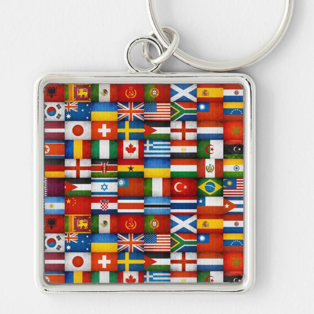 Porte-clés Conception grunge de collage de drapeaux du monde (Devant)