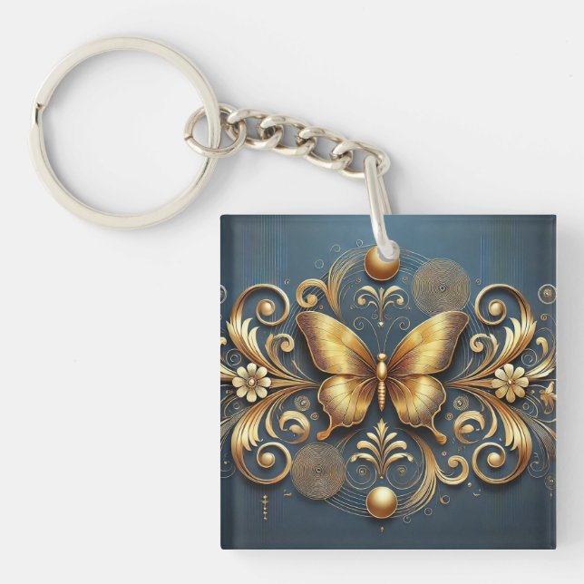 Porte-clés Conception Papillon Doré (Devant)