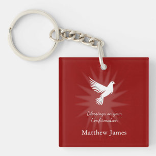 Porte-clés Conception Religieuse Colombe Rouge Rayons Design
