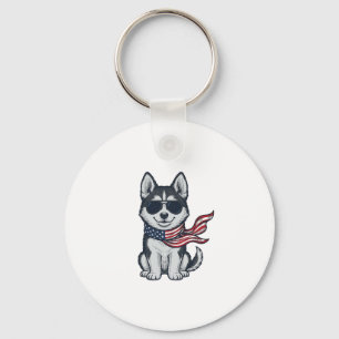 Porte-clés Conception vectorielle de chiot husky patriotique