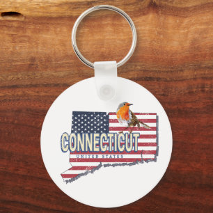 Porte-clés Connecticut États-Unis rétro carte d'état vintage