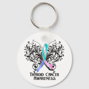 Porte-clés Conscience de cancer de la thyroïde de papillon