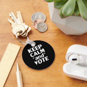 Porte-clés "Conserver le calme et voter" noir blanc