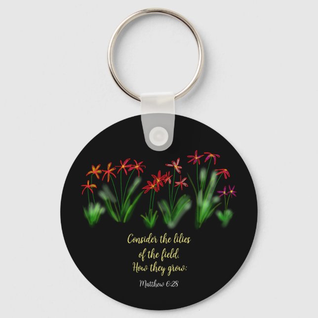 Porte-clés « Considérez les lis des champs » Matthieu 6:28 (Recto)