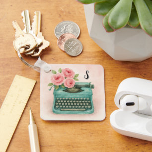 Porte-clés conteur de typewriter vintage avec rose