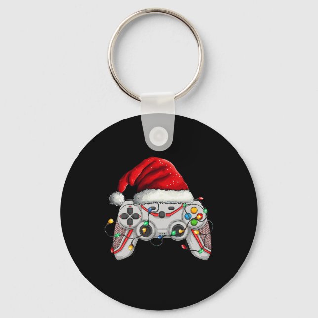 Porte-clés Contrôleur de jeu vidéo Noël Santa Hat Gamer Bo (Recto)
