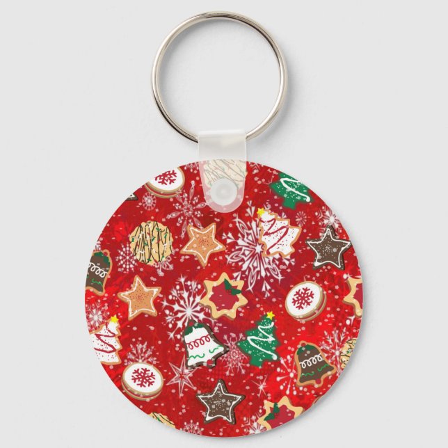 Porte-clés Cookies de Noël et flocons de neige en rouge (Recto)