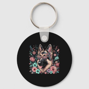 Porte-clés Cool berger allemand chien floral style art Christ