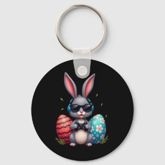 Porte-clés Cool Bunny With Sungl And Video Games Decor Easter