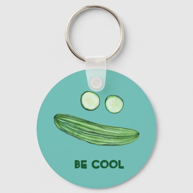 Porte-clés Cool comme Concombre "BE COOL" Funny Watercolor Fa (Recto)