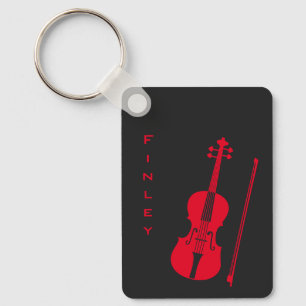Porte-clés Cool Dark Grey & Red Violin Modern Personalized