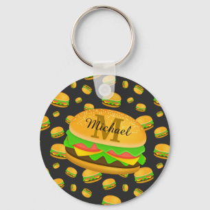 Porte-clés Cool et amusant yummy burger motif Monogramme