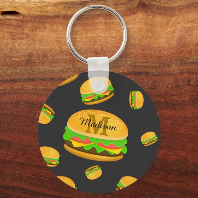 Porte-clés Cool et amusant yummy burger motif Monogramme (Recto)