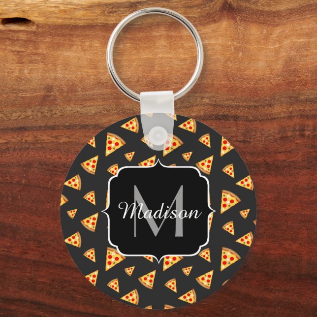 Porte-clés Cool et amusante pizza tranches motif Monogram (Recto)