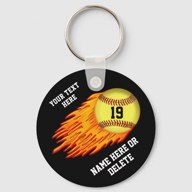 Porte-clés COOL Flaming Softball Team Idées cadeaux NOM, NUMÉ (Recto)
