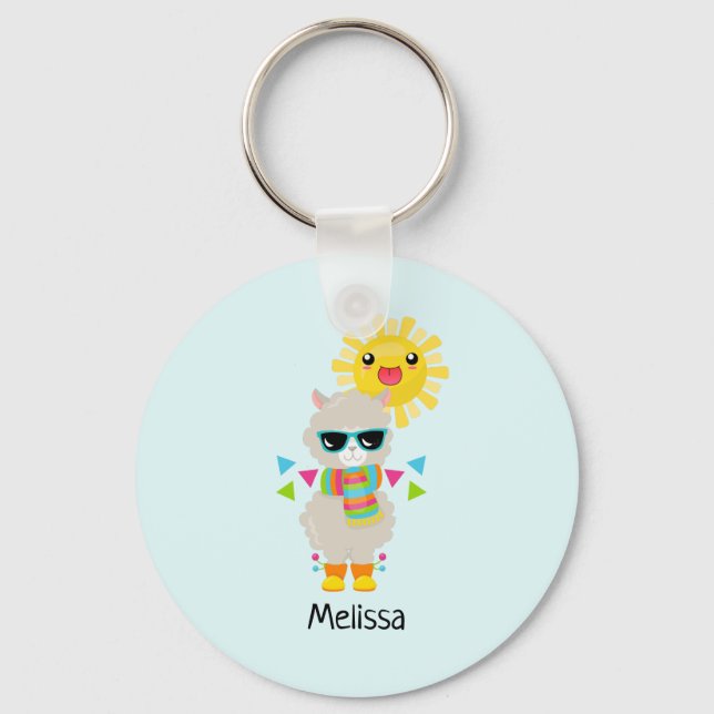 Porte-clés Cool Llama et souriant Kawaii Sun (Recto)