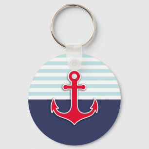 Porte-clés Cool Nautical Marine Bleu Rouge Ancre Design