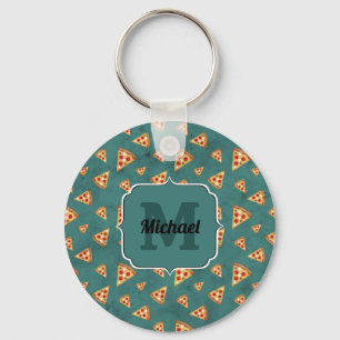 Porte-clés Cool pizza slices vintage teal pattern Monogram