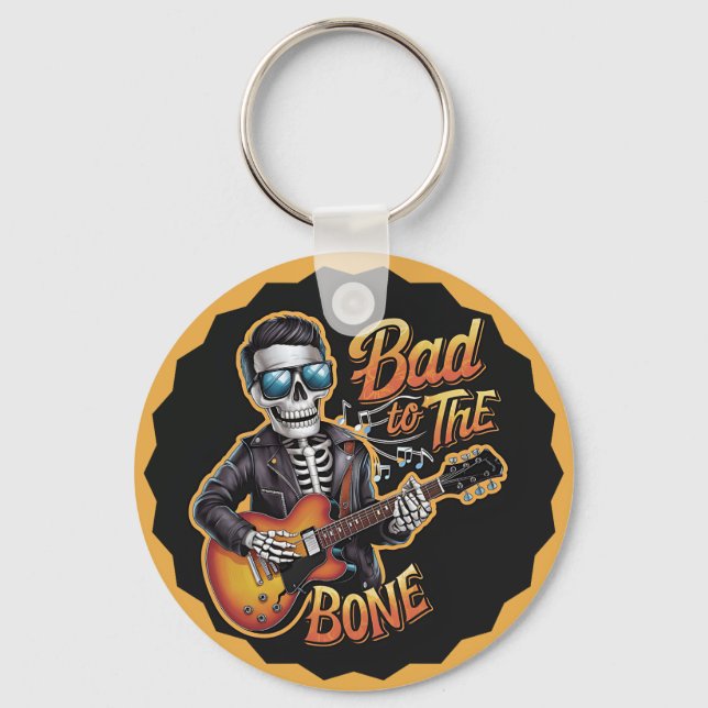 Porte-clés Cool Skeleton Bad to the Bone avec guitare (Recto)