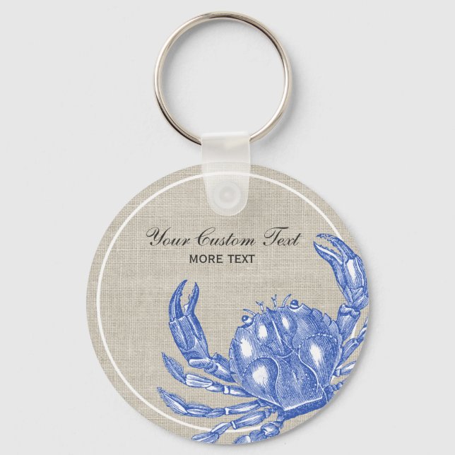 Porte-clés Cool Vintage Crabe bleu marine Plage personnalisée (Recto)