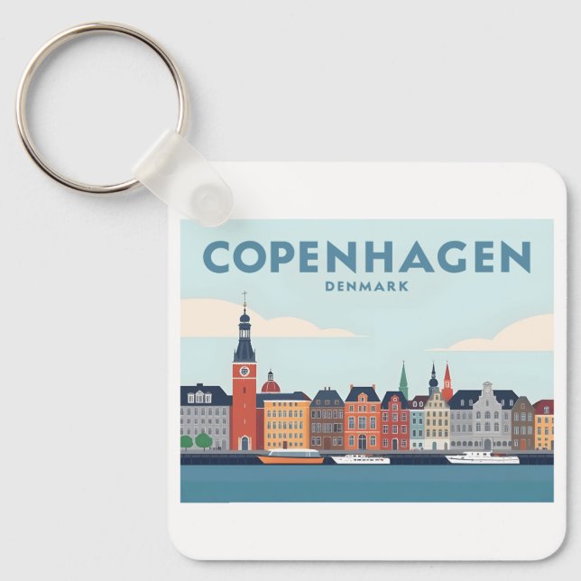 Porte-clés Copenhague Danemark Nyhavn Waterfront Pastel Trave (Recto)