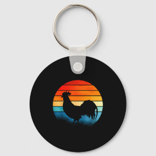 Porte-clés Coq Coucher de Soleil Rétro Amateur de Poules