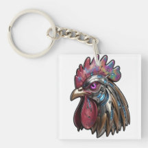 Coq Cyberpunk Art mécanique iridescent