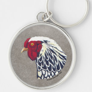 Porte-clés Coq de Wyandotte lacé par argent