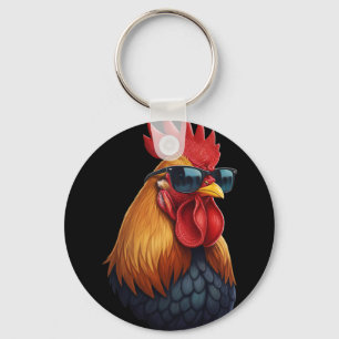 Porte-clés Coq Patron Du Poulailler Avec Lunettes De Soleil