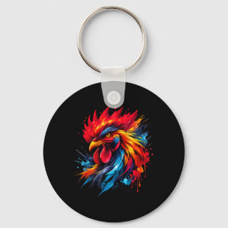 Porte-clés Coq Vintage Enthousiaste de Combat de Coq Peint _