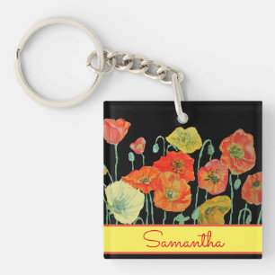 Porte-clés Coquelicots Filles Nom Rouge Orange Jaune