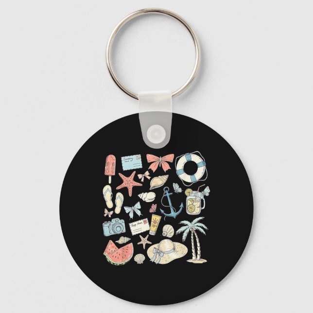 Porte-clés Coquette Eté Plage Côtière Correspondance Famille  (Recto)