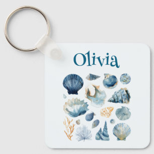 Porte-clés Coquillage Bleu   Nom personnalisé